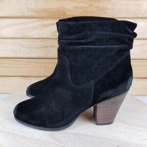 Distressed Western Biker 9.5 Black Suede/Leather Slouch Heeled Booties Boots NEW
